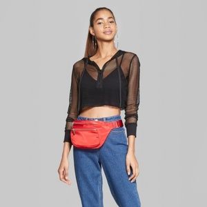 Wild Fable Half Zip Cropped Mesh Hoodie